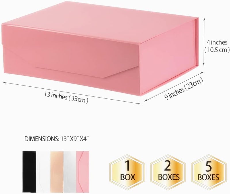 PACKGILO 5 Pink Large Gift Boxes with Lid 13x9x4 Inches, Bridesmaid Proposal Boxes, Hard Collapsible Gift Box with Magnetic Closure, Groomsman Box Reusable Gift Boxes for Clothes (Glossy Pink) - Image 3